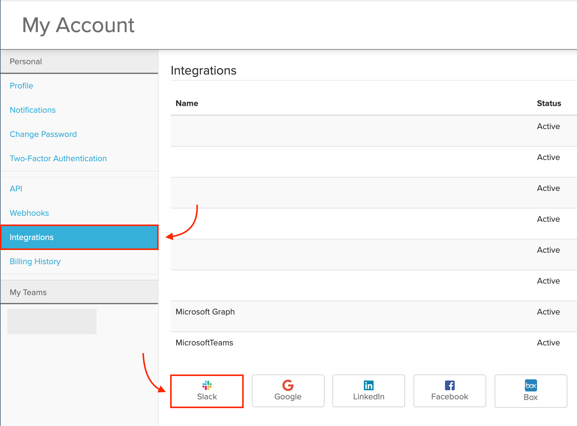 Setting up a Slack integration in the Stormboard settings