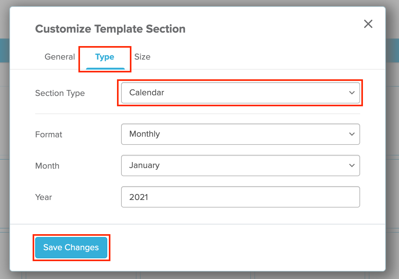 Customize template section