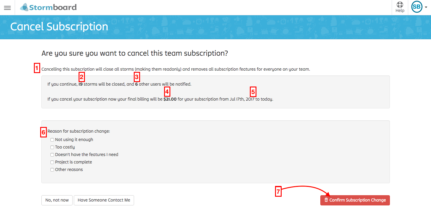 cancel subscription confirmation page
