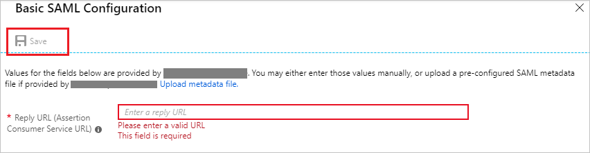 Basic SAML configuration page