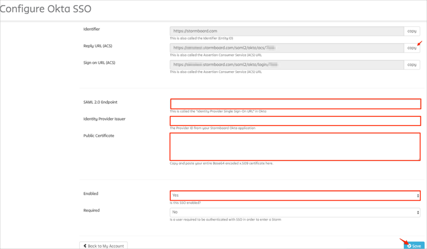 Window for Okta SSO Settings