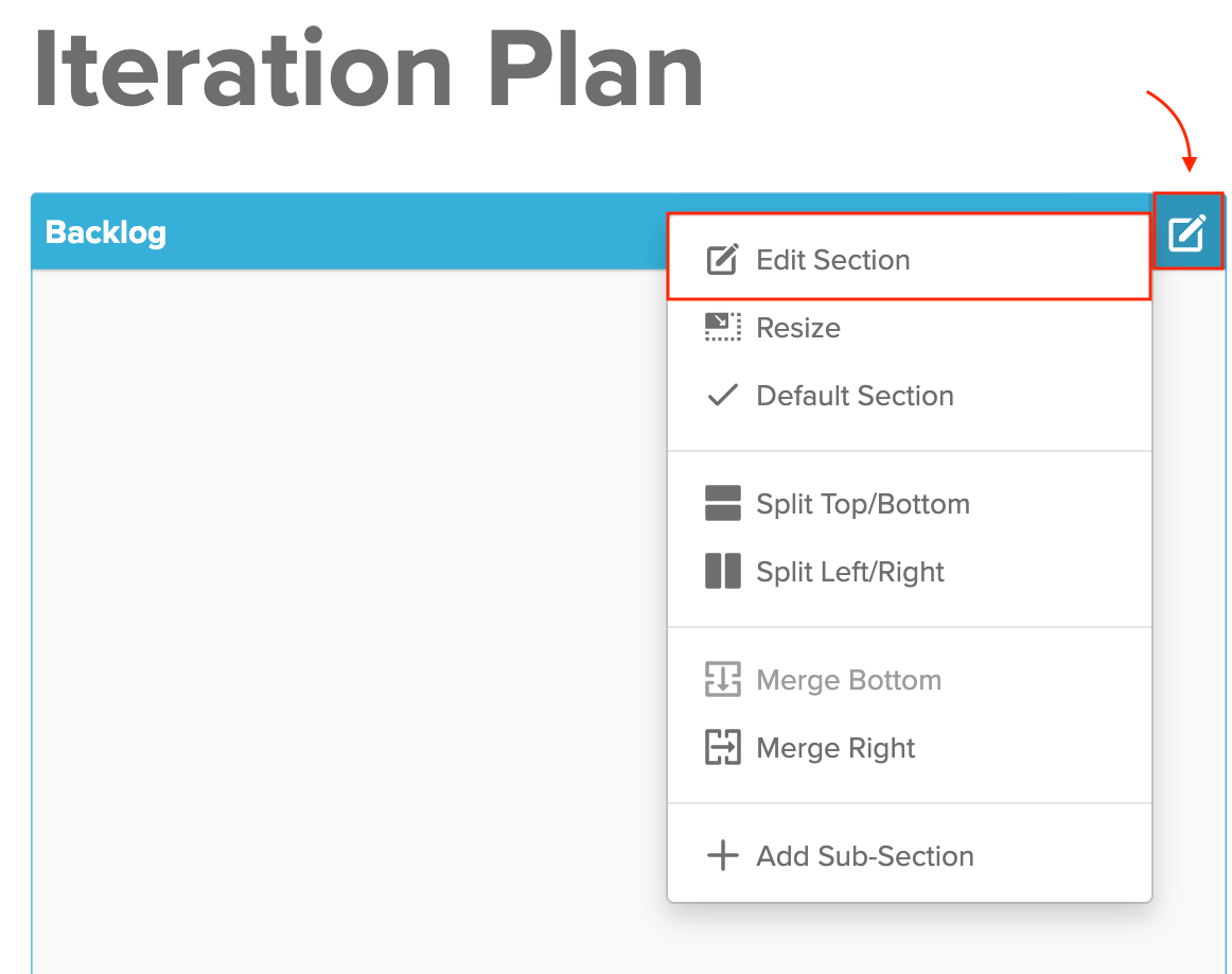 Editing a section to add Jira backlog