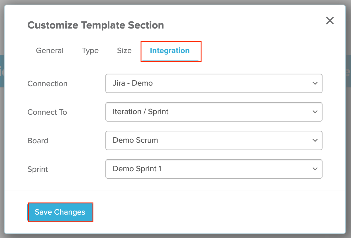 Customize Template section integration