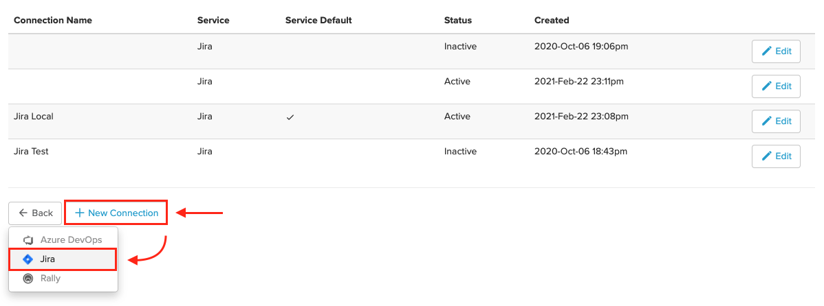 Selecting Jira from the New Connection tab