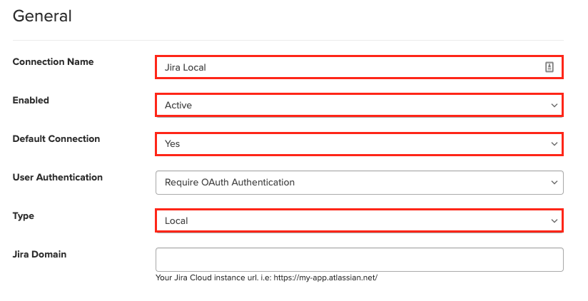 Jira connection settings