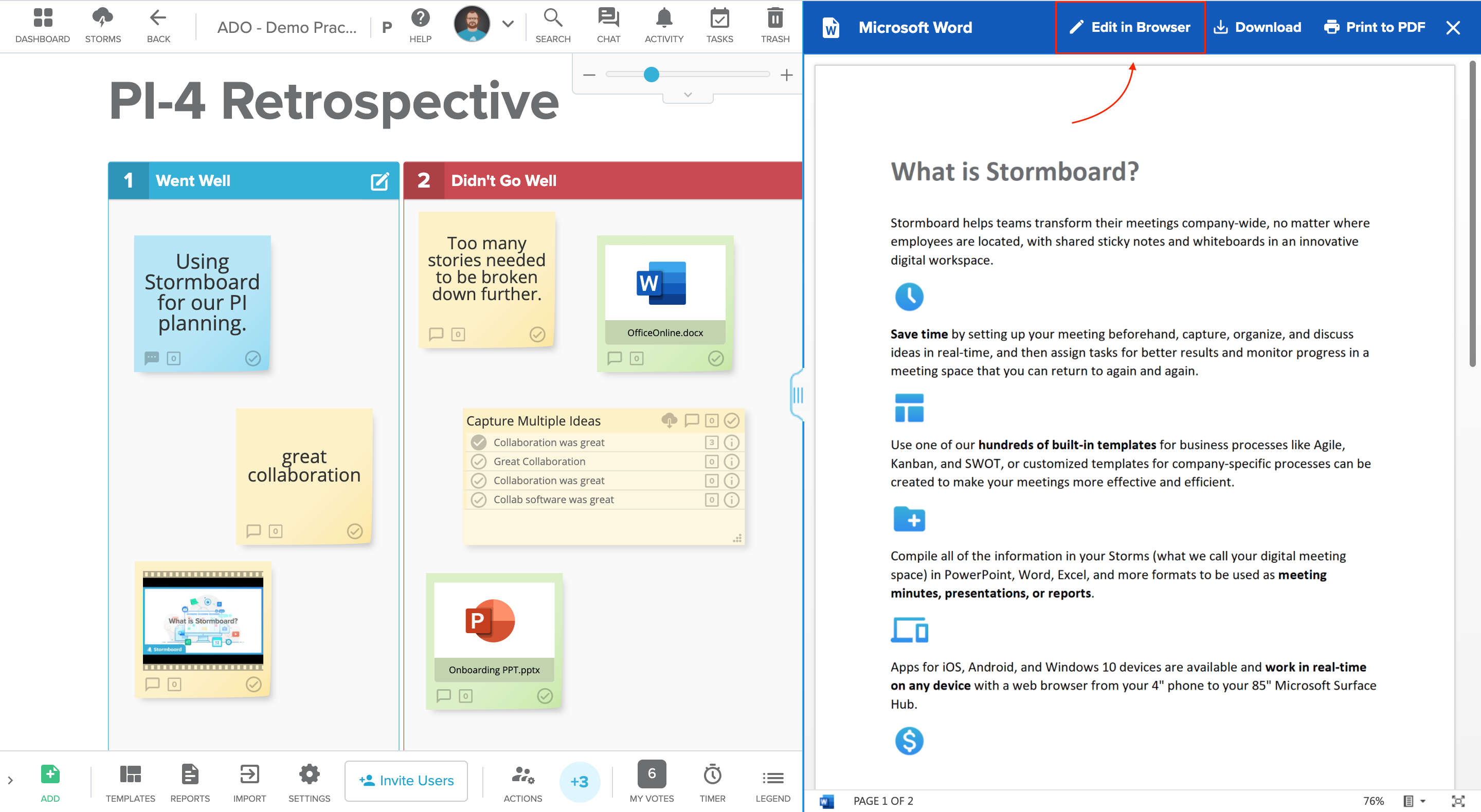 In-storm view with live Microsoft Word document