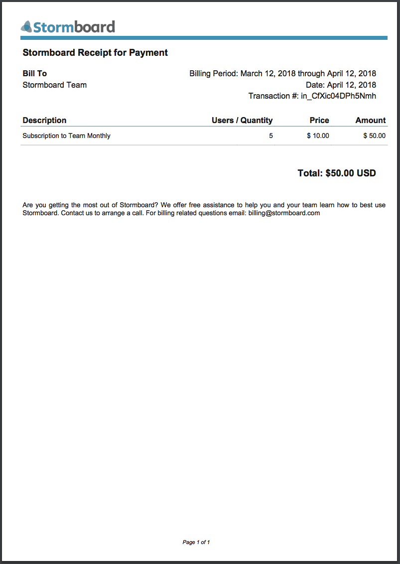 Example of Stormboard receipt