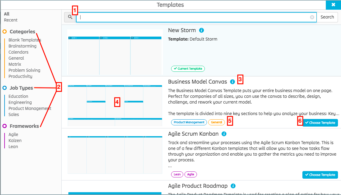 Template gallery categories