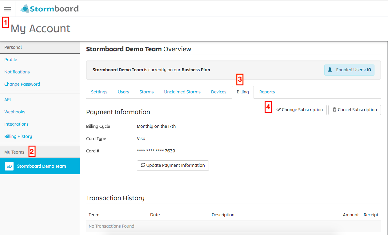 Stormboard my account dashboard overview